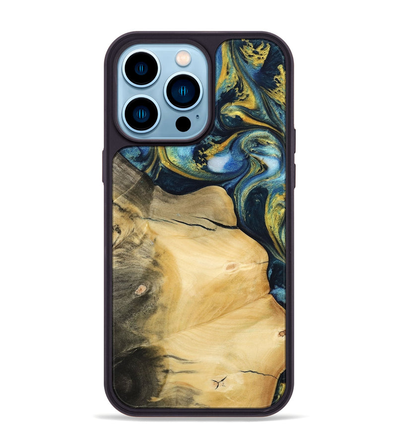 iPhone 14 Pro Max Wood Phone Case - Trilby (Teal & Gold, 732572)