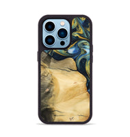 iPhone 14 Pro Wood Phone Case - Trilby (Teal & Gold, 732572)