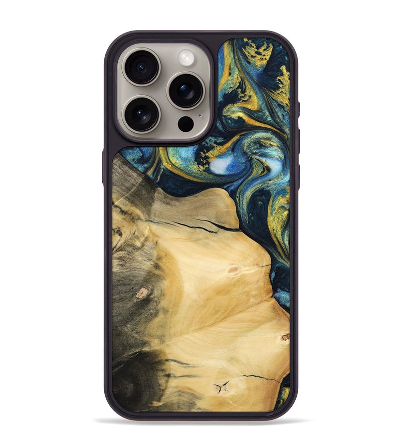 iPhone 15 Pro Max Wood Phone Case - Trilby (Teal & Gold, 732572)