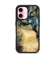 iPhone 16 Wood Phone Case - Trilby (Teal & Gold, 732572)