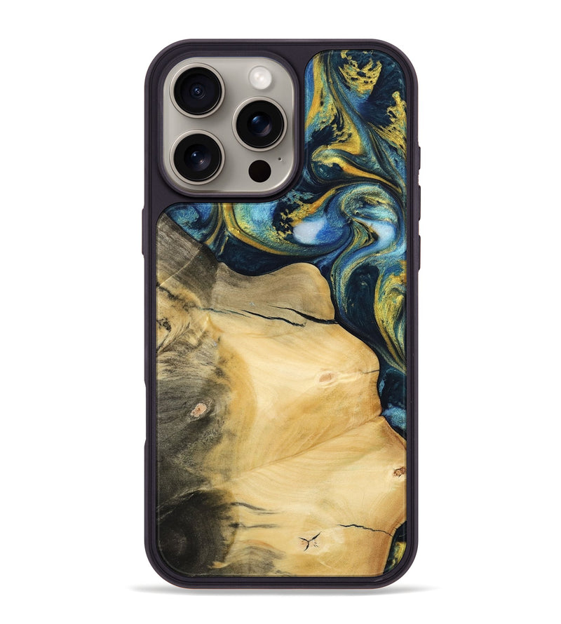 iPhone 16 Pro Max Wood Phone Case - Trilby (Teal & Gold, 732572)