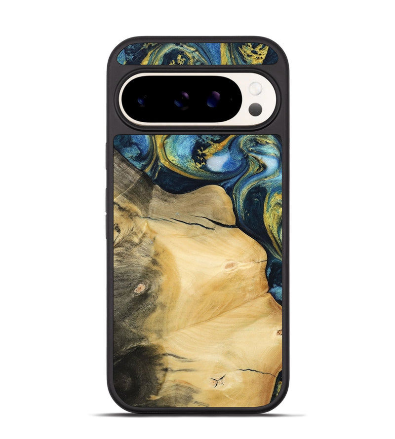 Pixel 9 Pro Wood Phone Case - Trilby (Teal & Gold, 732572)