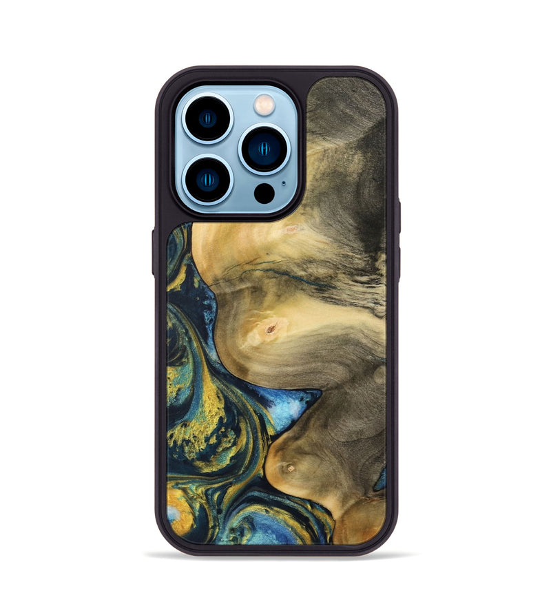 iPhone 14 Pro Wood Phone Case - Nguyen (Teal & Gold, 732585)