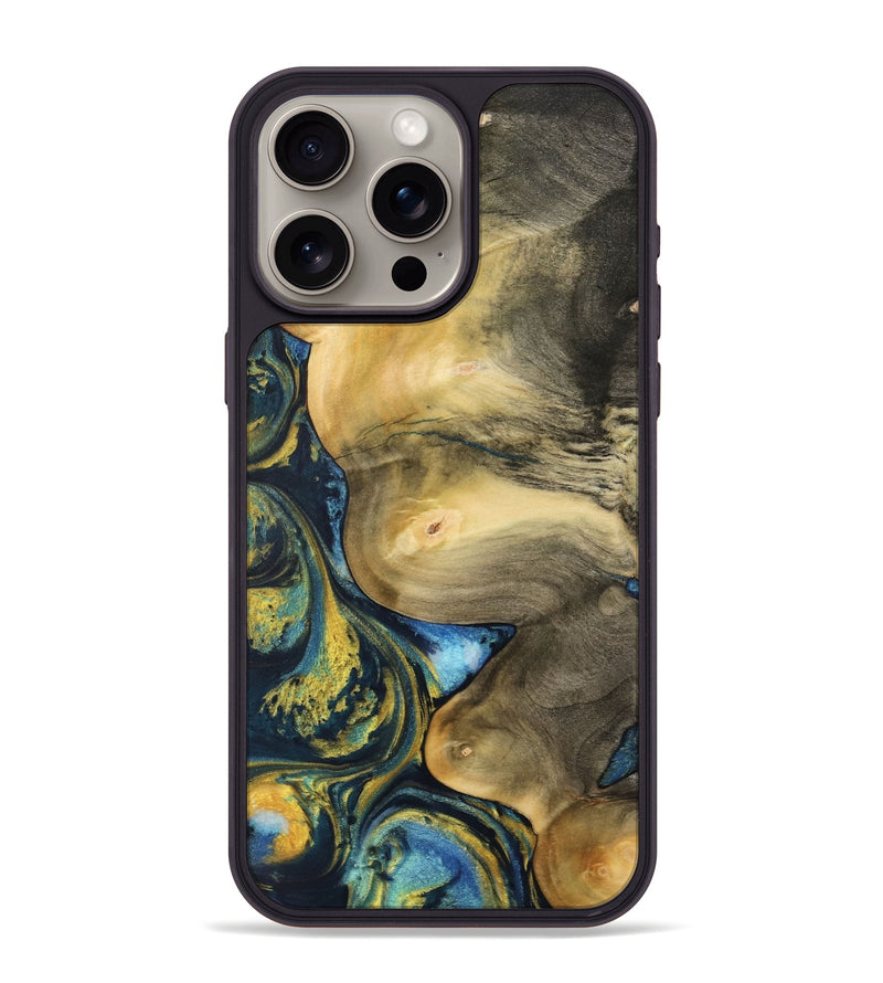 iPhone 15 Pro Max Wood Phone Case - Nguyen (Teal & Gold, 732585)