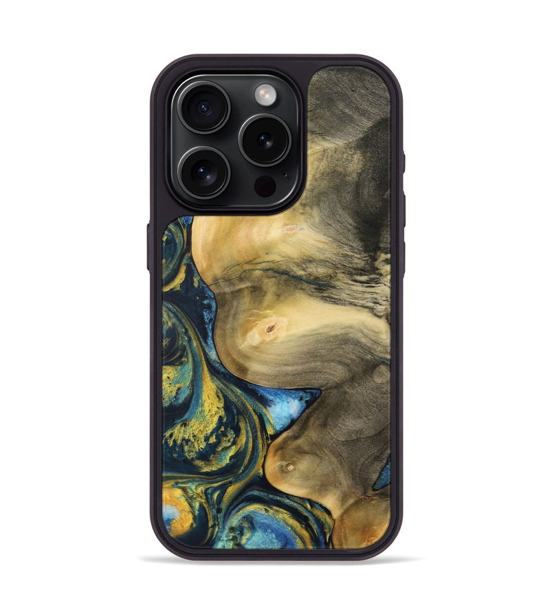 iPhone 15 Pro Wood Phone Case - Nguyen (Teal & Gold, 732585)