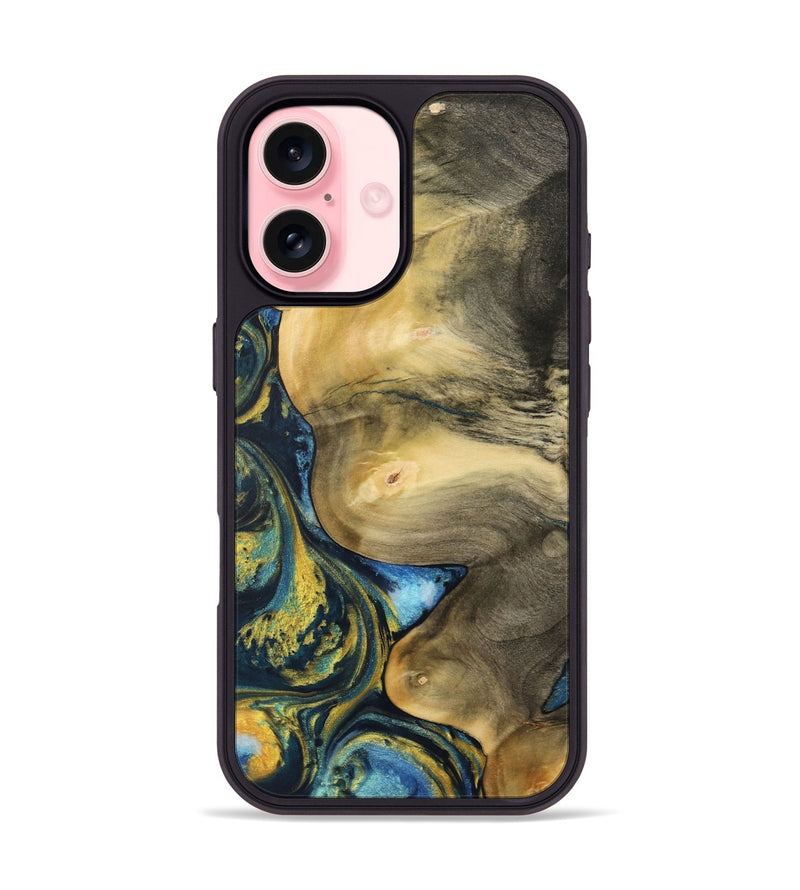 iPhone 16 Wood Phone Case - Nguyen (Teal & Gold, 732585)