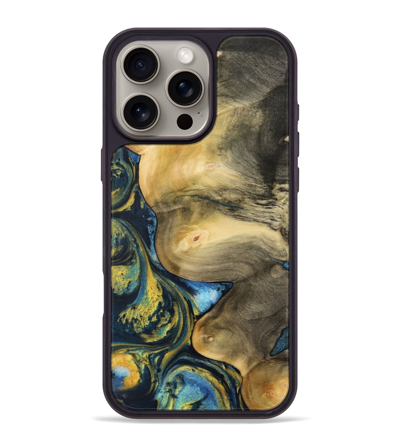 iPhone 16 Pro Max Wood Phone Case - Nguyen (Teal & Gold, 732585)