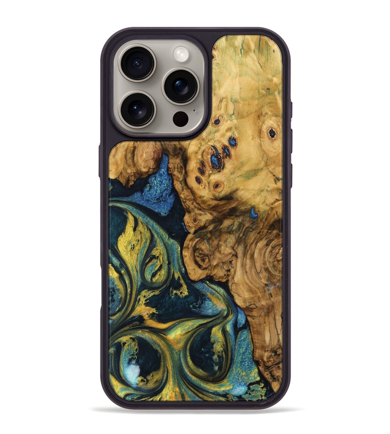 iPhone 16 Pro Max Wood Phone Case - Janella (Teal & Gold, 732586)