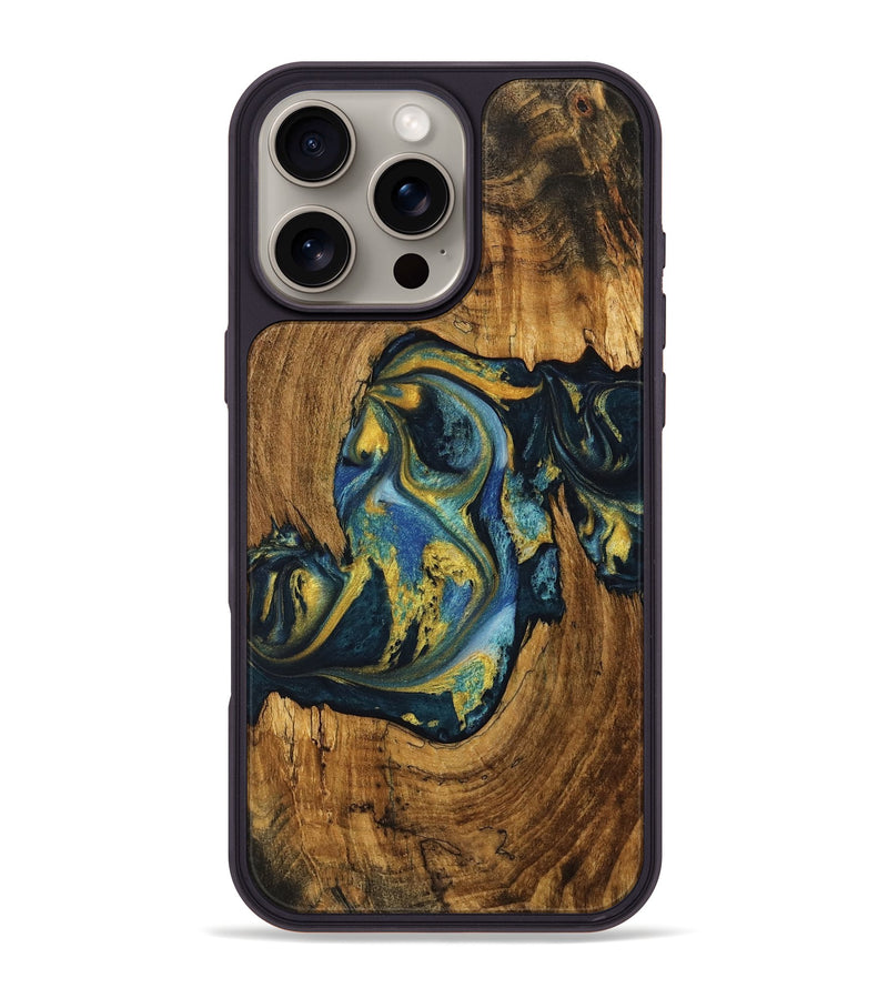 iPhone 16 Pro Max Wood Phone Case - Sandeep (Teal & Gold, 732588)