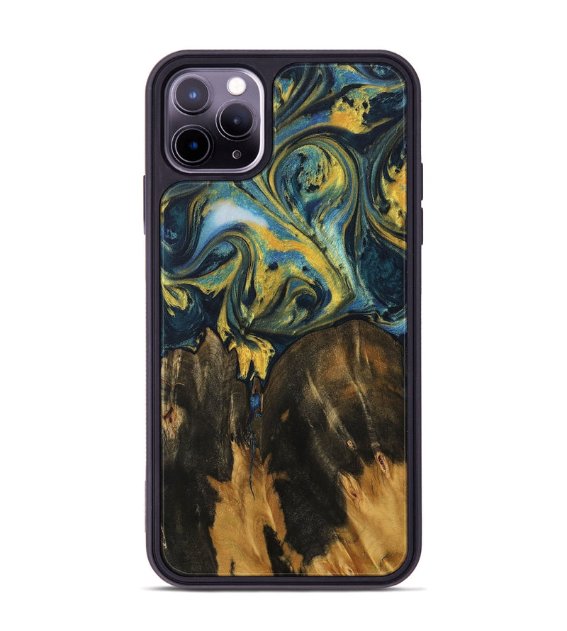 iPhone 11 Pro Max Wood Phone Case - Debera (Teal & Gold, 732589)