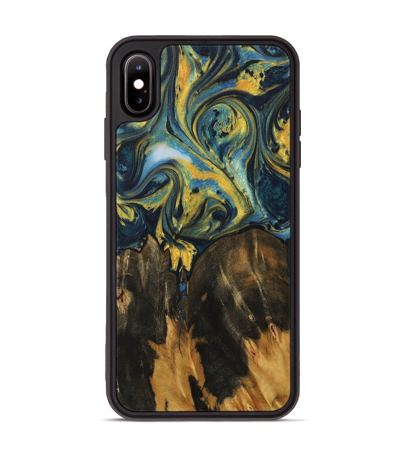 iPhone Xs Max Wood Phone Case - Debera (Teal & Gold, 732589)