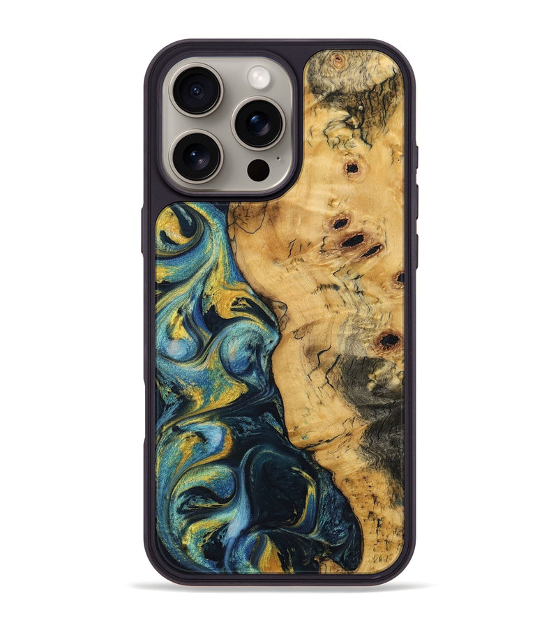 iPhone 16 Pro Max Wood Phone Case - Ariella (Teal & Gold, 732607)