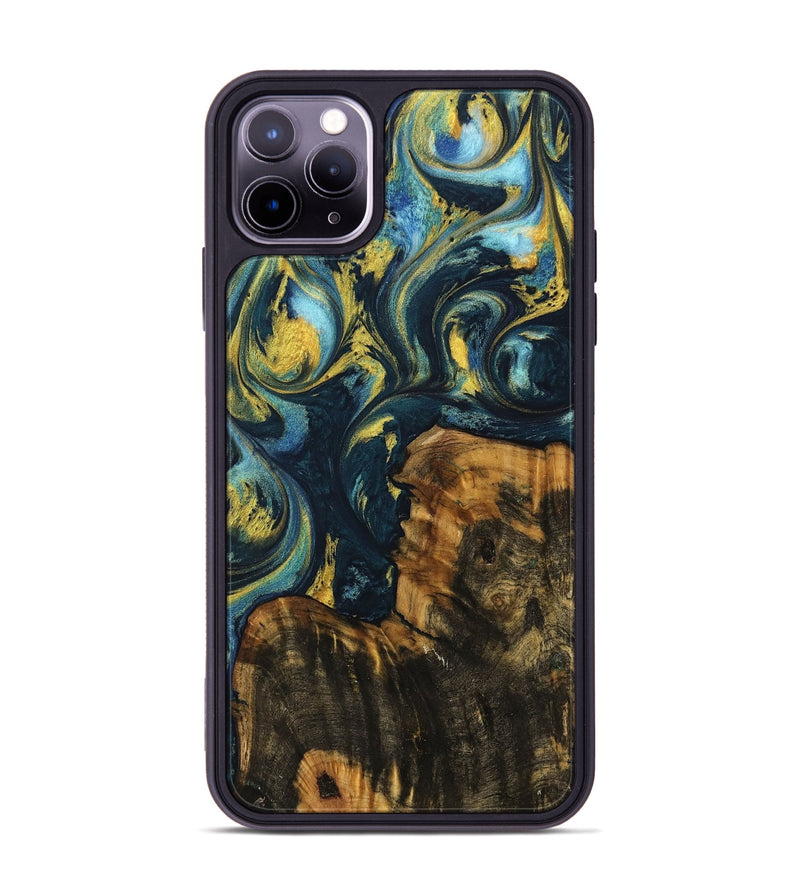 iPhone 11 Pro Max Wood Phone Case - Javed (Teal & Gold, 732608)