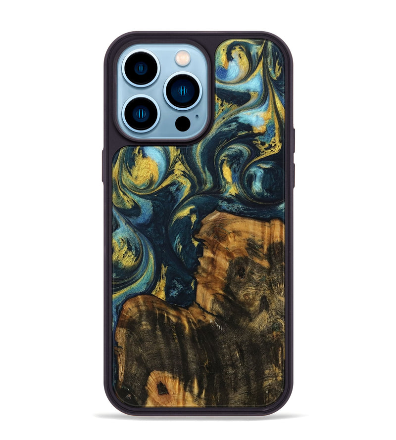 iPhone 14 Pro Max Wood Phone Case - Javed (Teal & Gold, 732608)