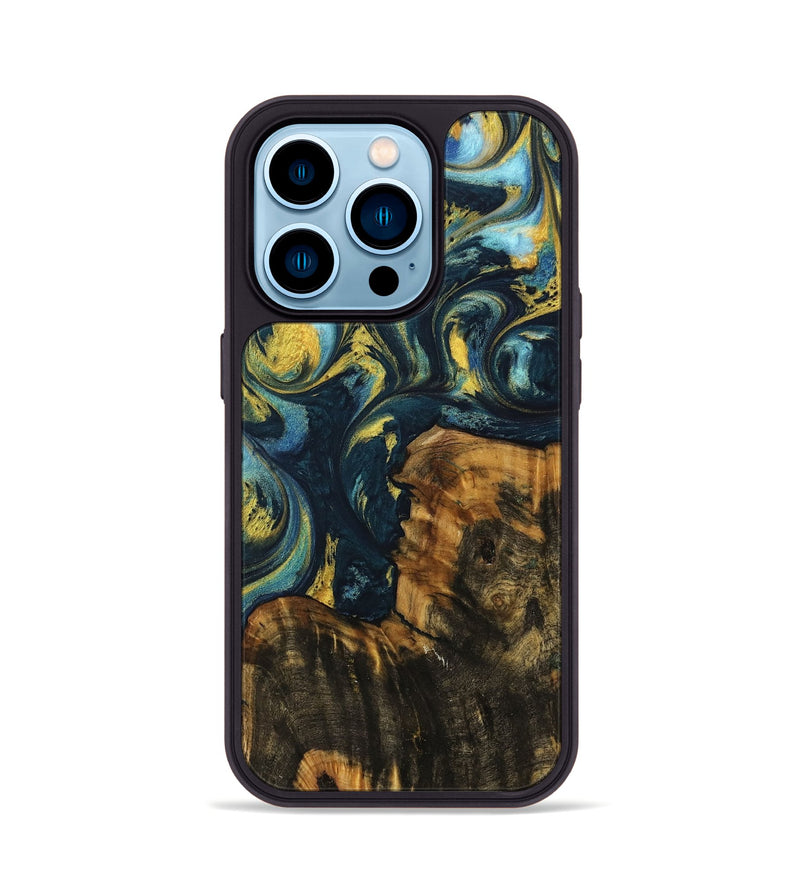 iPhone 14 Pro Wood Phone Case - Javed (Teal & Gold, 732608)