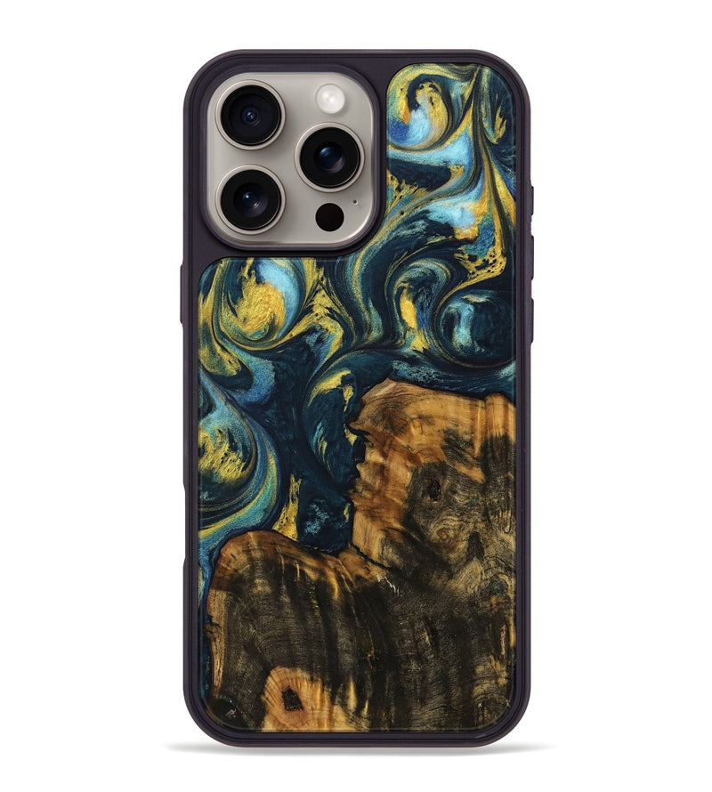 iPhone 16 Pro Max Wood Phone Case - Javed (Teal & Gold, 732608)