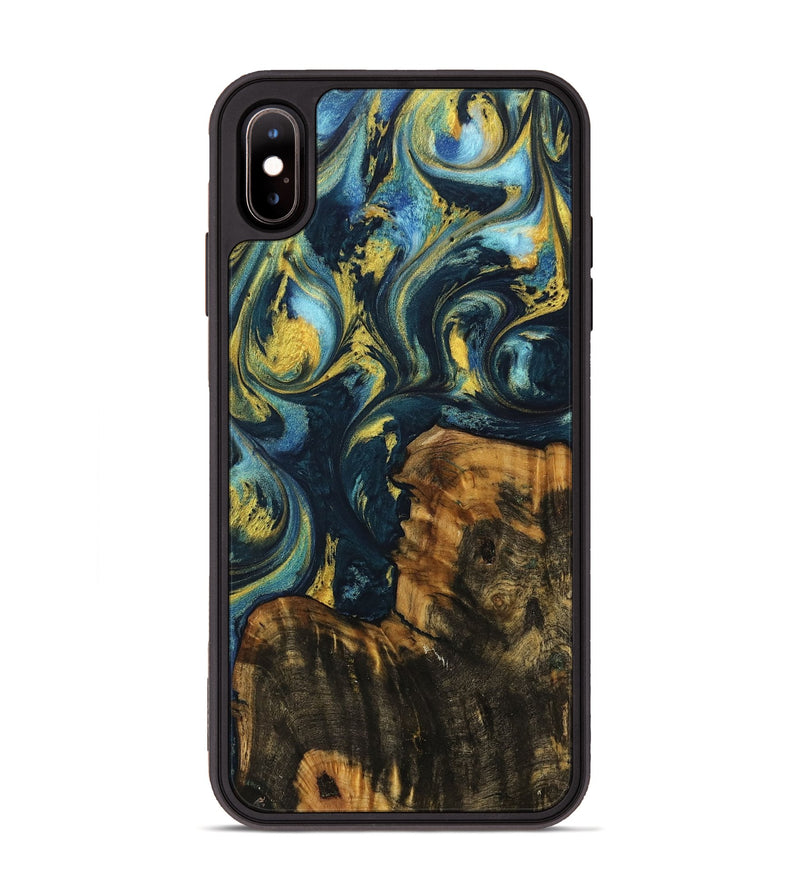 iPhone Xs Max Wood Phone Case - Javed (Teal & Gold, 732608)