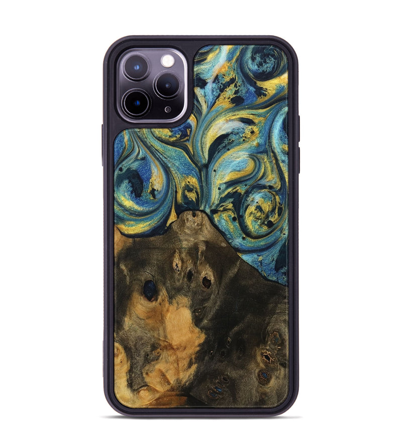 iPhone 11 Pro Max Wood Phone Case - Hale (Teal & Gold, 732609)