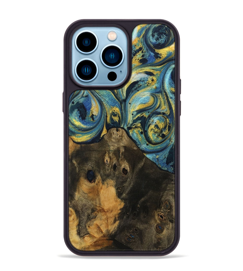 iPhone 14 Pro Max Wood Phone Case - Hale (Teal & Gold, 732609)