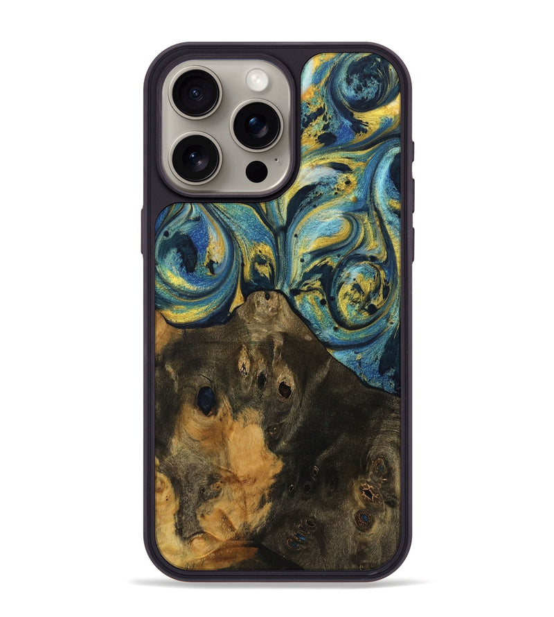 iPhone 15 Pro Max Wood Phone Case - Hale (Teal & Gold, 732609)