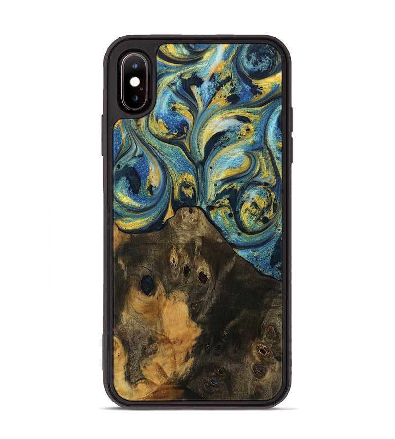 iPhone Xs Max Wood Phone Case - Hale (Teal & Gold, 732609)