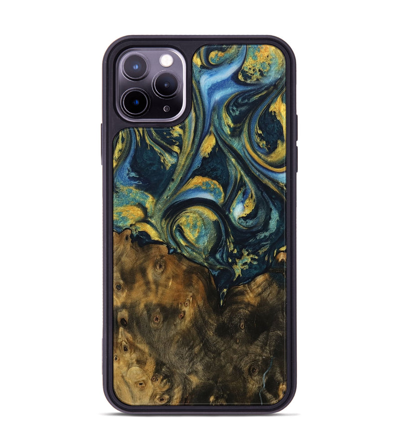 iPhone 11 Pro Max Wood Phone Case - Whitley (Teal & Gold, 732613)