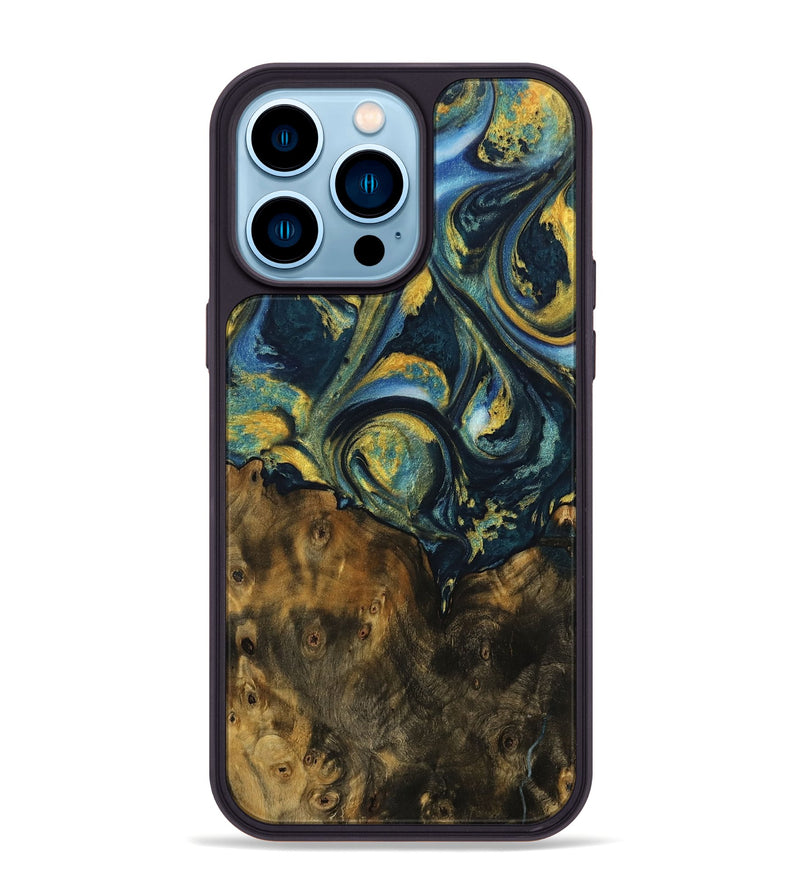 iPhone 14 Pro Max Wood Phone Case - Whitley (Teal & Gold, 732613)