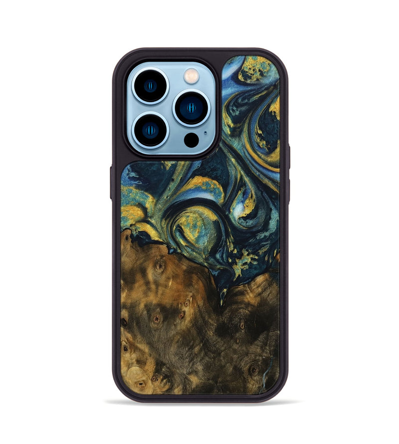 iPhone 14 Pro Wood Phone Case - Whitley (Teal & Gold, 732613)