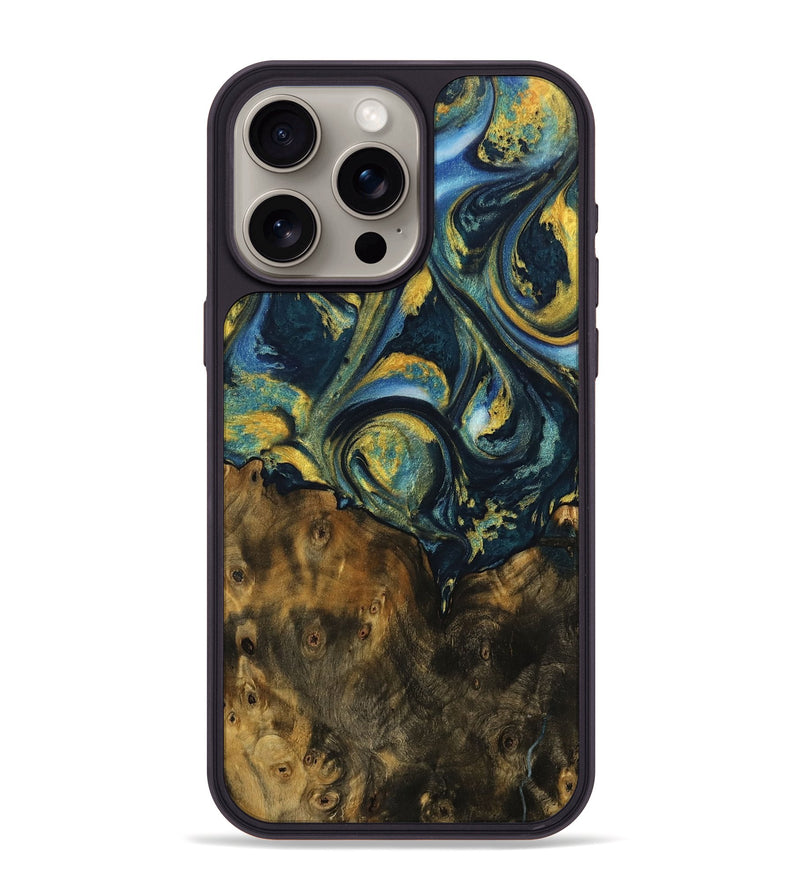 iPhone 15 Pro Max Wood Phone Case - Whitley (Teal & Gold, 732613)