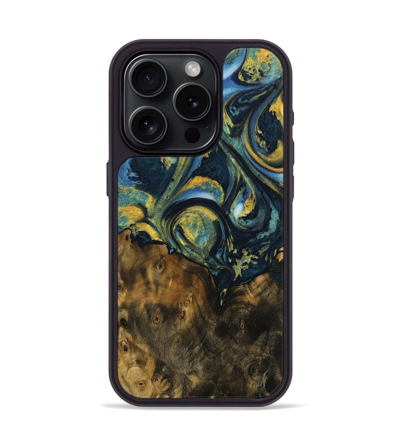 iPhone 15 Pro Wood Phone Case - Whitley (Teal & Gold, 732613)