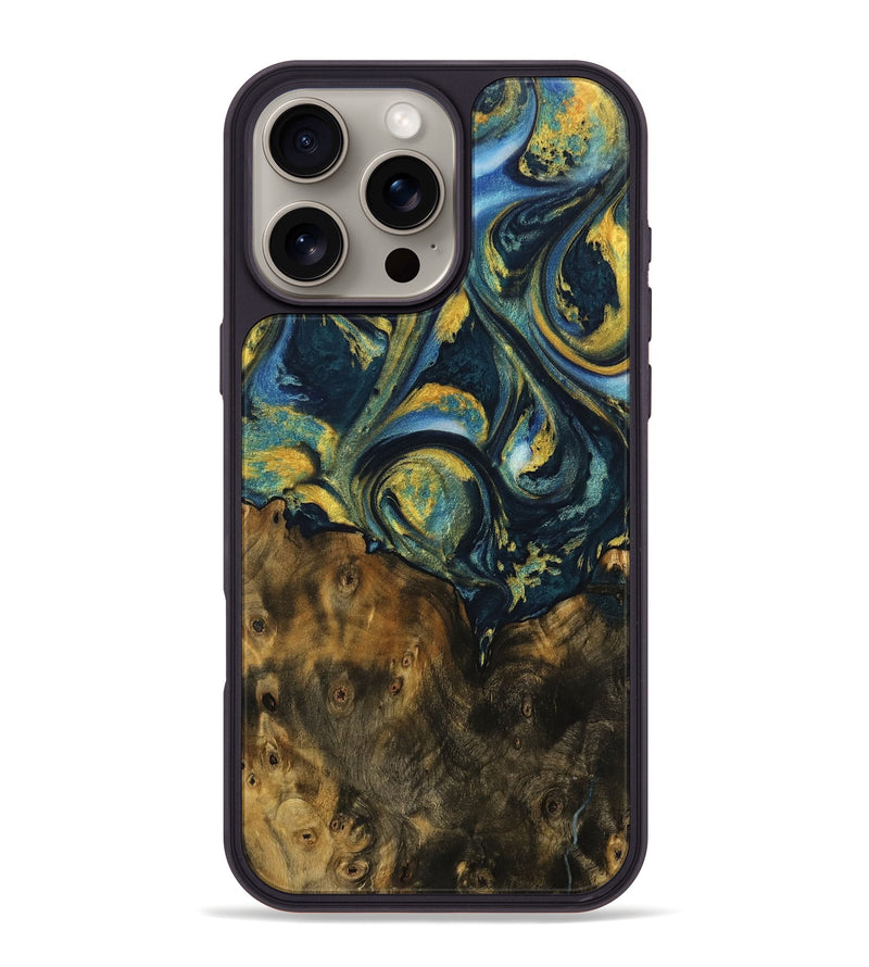 iPhone 16 Pro Max Wood Phone Case - Whitley (Teal & Gold, 732613)