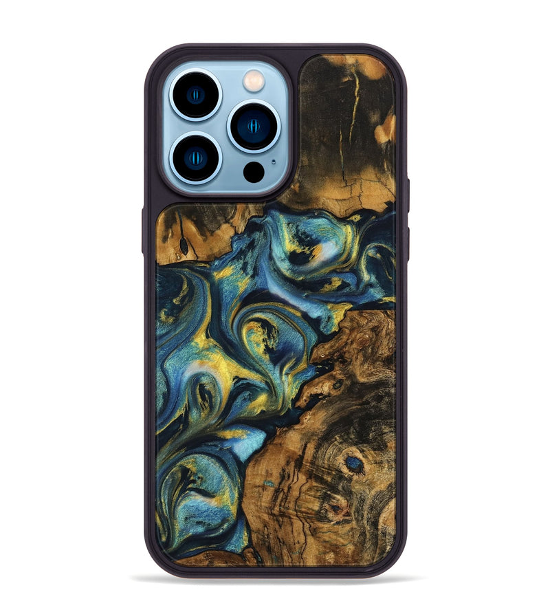 iPhone 14 Pro Max Wood Phone Case - Dorothy (Teal & Gold, 732617)