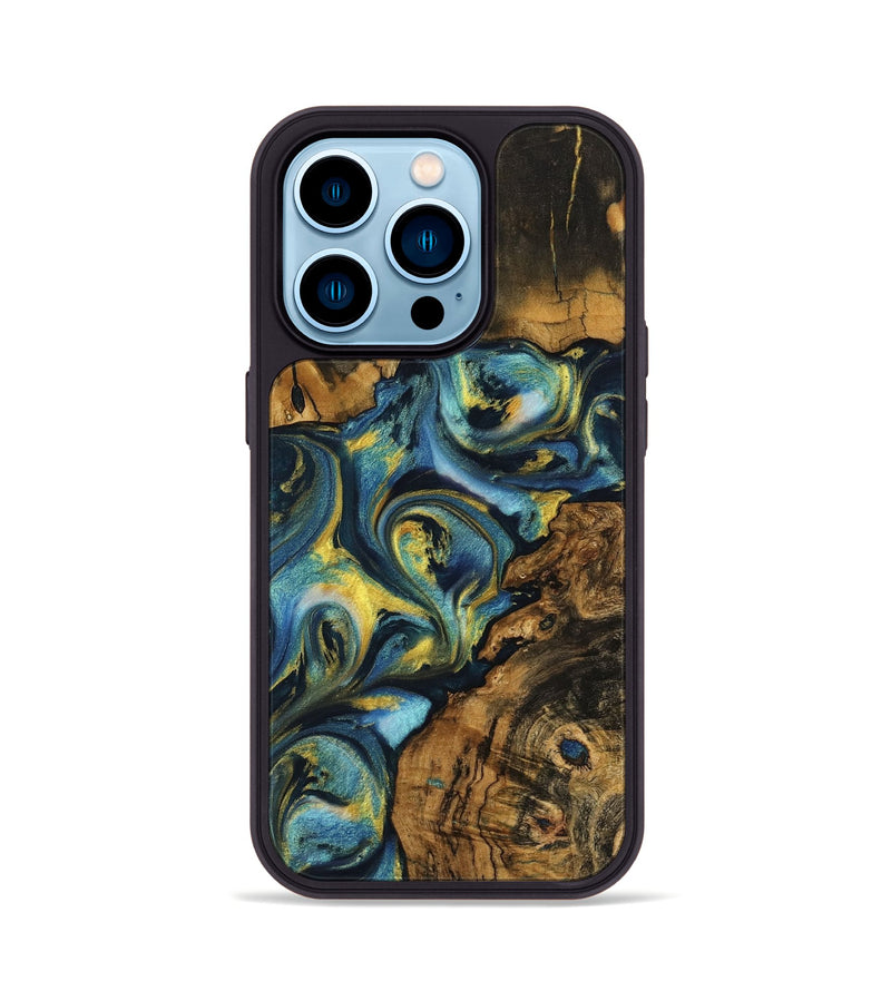 iPhone 14 Pro Wood Phone Case - Dorothy (Teal & Gold, 732617)