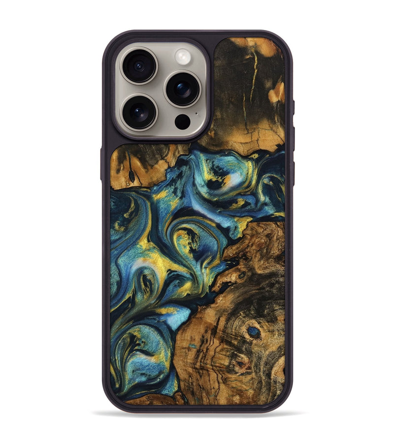 iPhone 15 Pro Max Wood Phone Case - Dorothy (Teal & Gold, 732617)