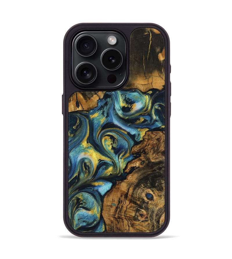 iPhone 15 Pro Wood Phone Case - Dorothy (Teal & Gold, 732617)