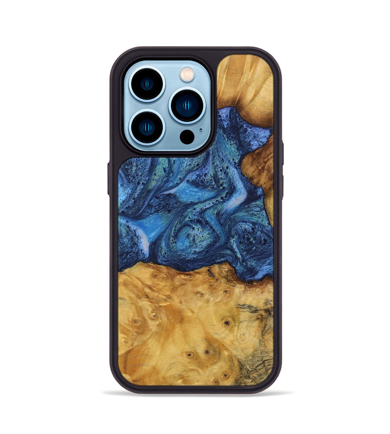 iPhone 14 Pro Wood Phone Case - Bettina (Blue, 732634)