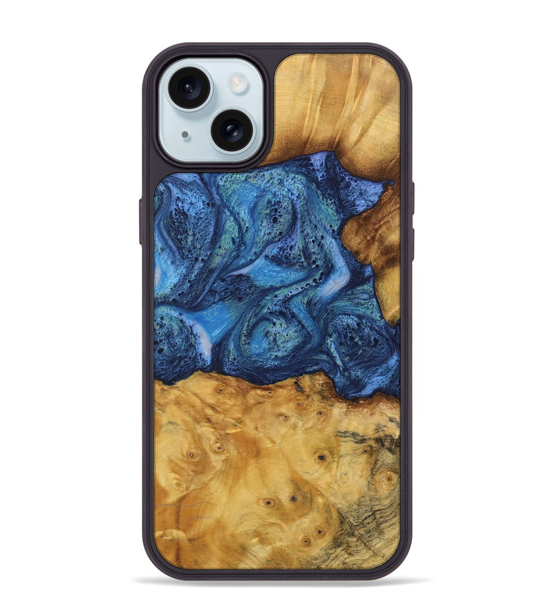 iPhone 15 Plus Wood Phone Case - Bettina (Blue, 732634)