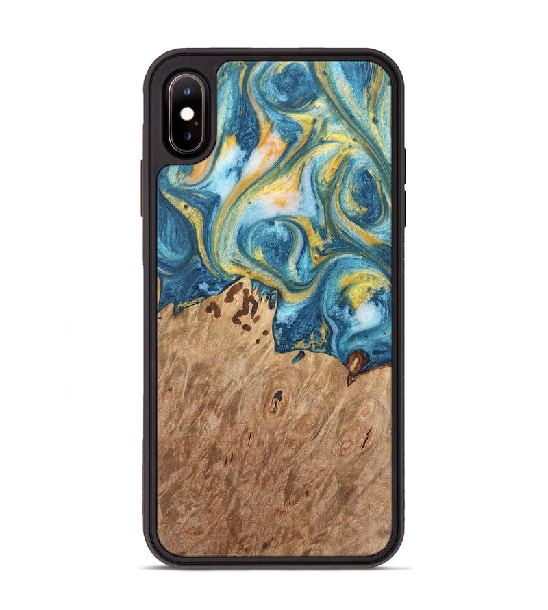 iPhone Xs Max Wood Phone Case - Kast (Teal & Gold, 732911)