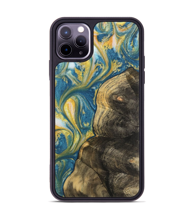 iPhone 11 Pro Max Wood Phone Case - Trev (Teal & Gold, 732918)