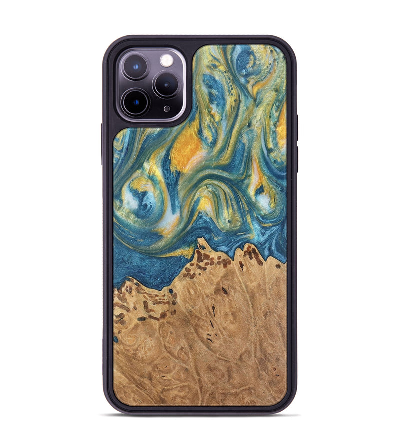 iPhone 11 Pro Max Wood Phone Case - Vivie (Teal & Gold, 732921)