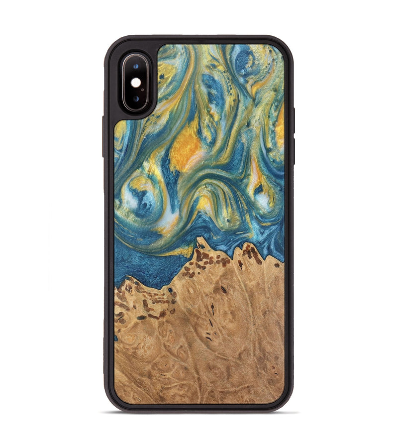 iPhone Xs Max Wood Phone Case - Vivie (Teal & Gold, 732921)