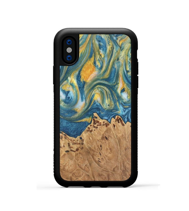 iPhone Xs Wood Phone Case - Vivie (Teal & Gold, 732921)