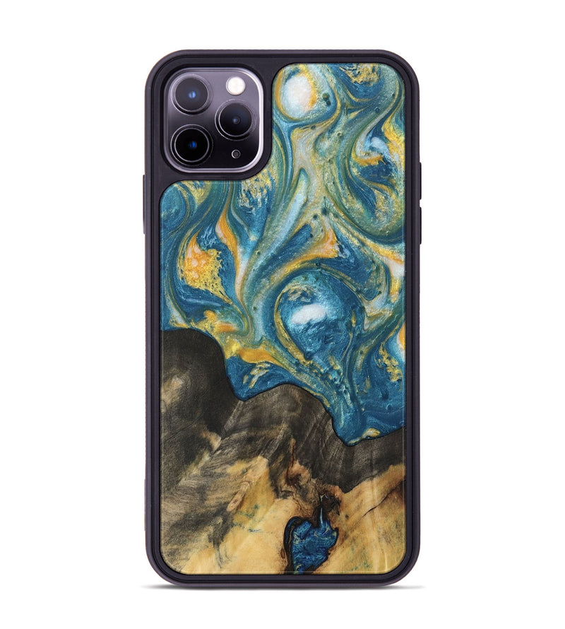 iPhone 11 Pro Max Wood Phone Case - Dory (Teal & Gold, 732922)