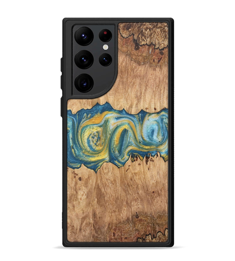 Galaxy S22 Ultra Wood Phone Case - Manerva (Teal & Gold, 732934)