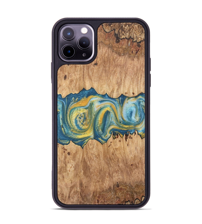 iPhone 11 Pro Max Wood Phone Case - Manerva (Teal & Gold, 732934)