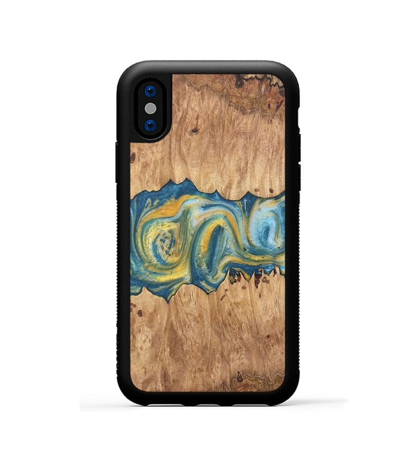 iPhone Xs Wood Phone Case - Manerva (Teal & Gold, 732934)