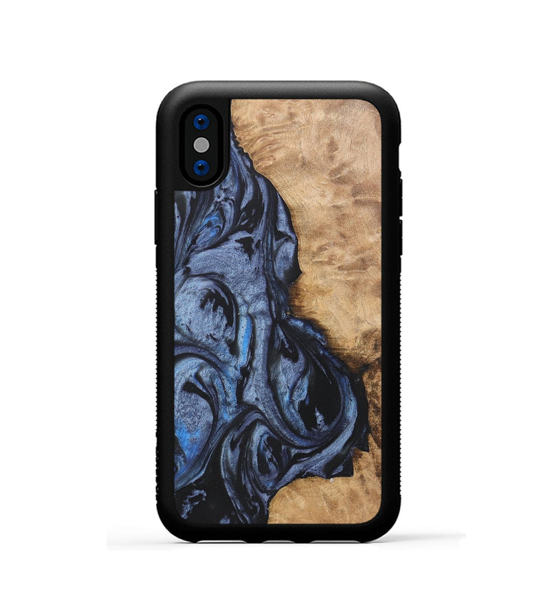 iPhone Xs Wood Phone Case - Iris (Blue, 732940)