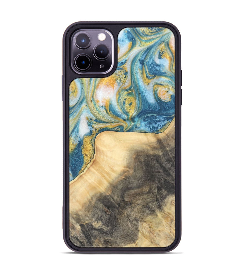 iPhone 11 Pro Max Wood Phone Case - Benni (Teal & Gold, 732941)