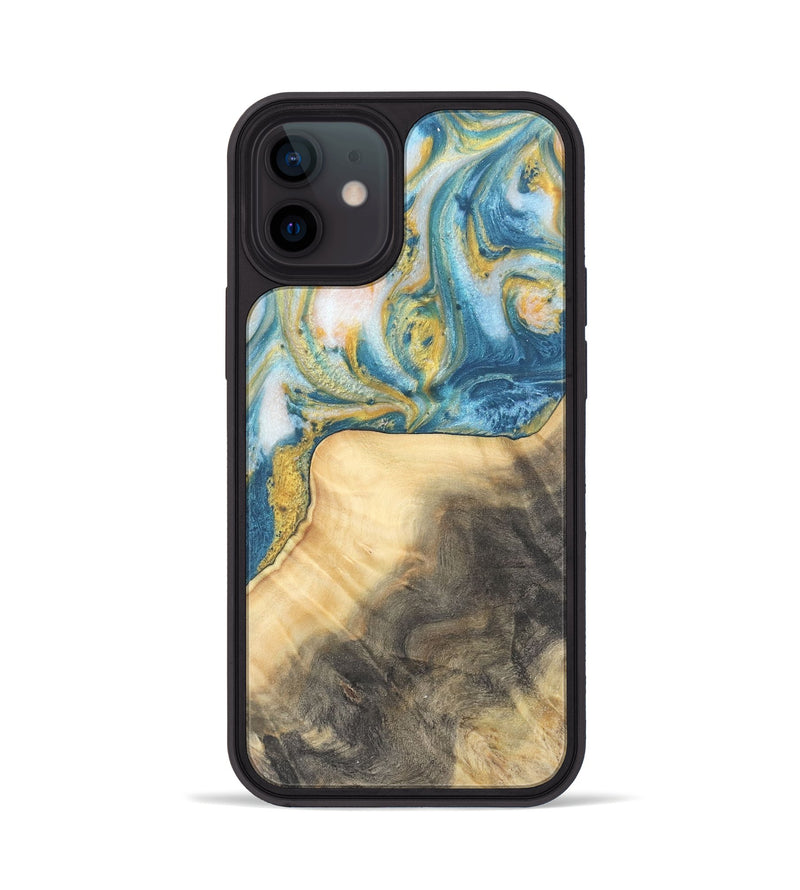 iPhone 12 Wood Phone Case - Benni (Teal & Gold, 732941)