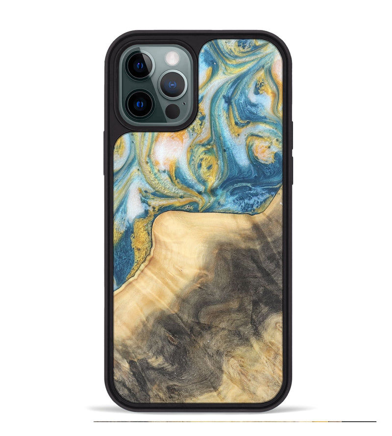 iPhone 12 Pro Max Wood Phone Case - Benni (Teal & Gold, 732941)